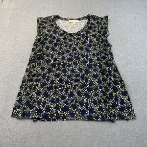 Michael Kors Shirt Womens Large Blue Colorful Floral Cap Sleeve Ruffles Cottage
